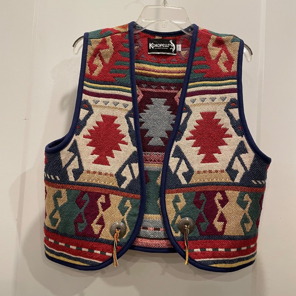 Mens Tapestry Vest Cowboy Southwestern Rustic Boho Eclectic Aztec L